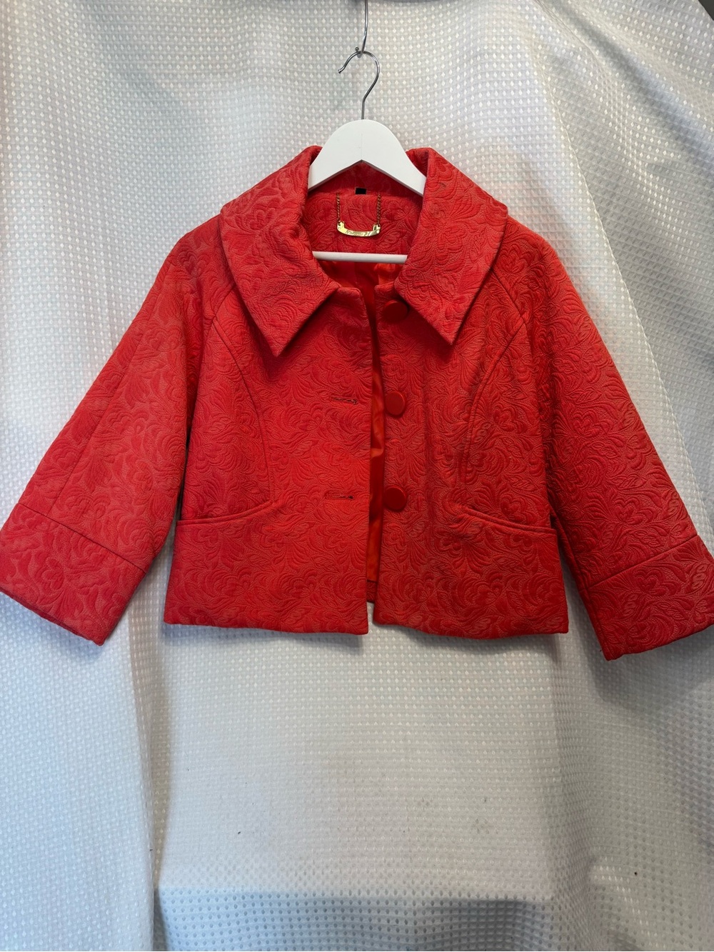 Forever 21 Red Textured Cropped Notch-Collar Jacket